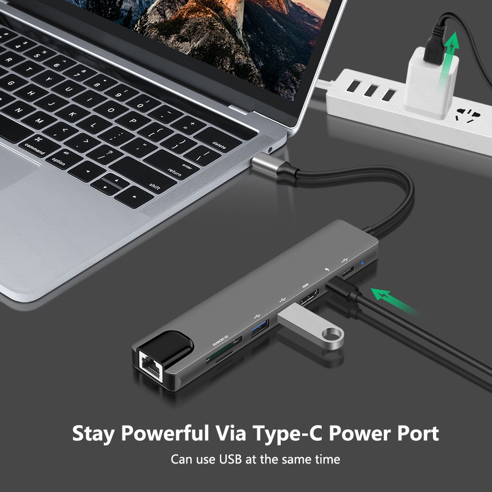 4K HD Resolution 4 IN 1 USB C Type-C To HDMI Adapter USB C Hub Type-C 3.1 To 4K HDMI-Compatible RJ45 USB SD/TF Card Reader PD Fast Charge 8-in-1 USB Dock 5 IN 1 / 6 IN 1/ 8 IN 1