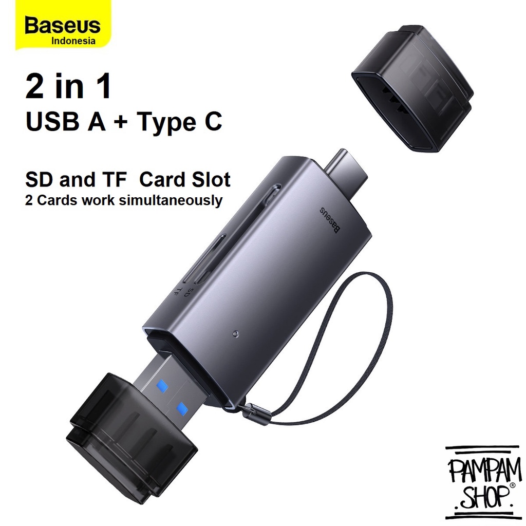 Baseus Original Lite Card Reader 2 in 1 USB A 3.0 Type C to TF SD Card MMC OTG Ori 2in1 Tipe C