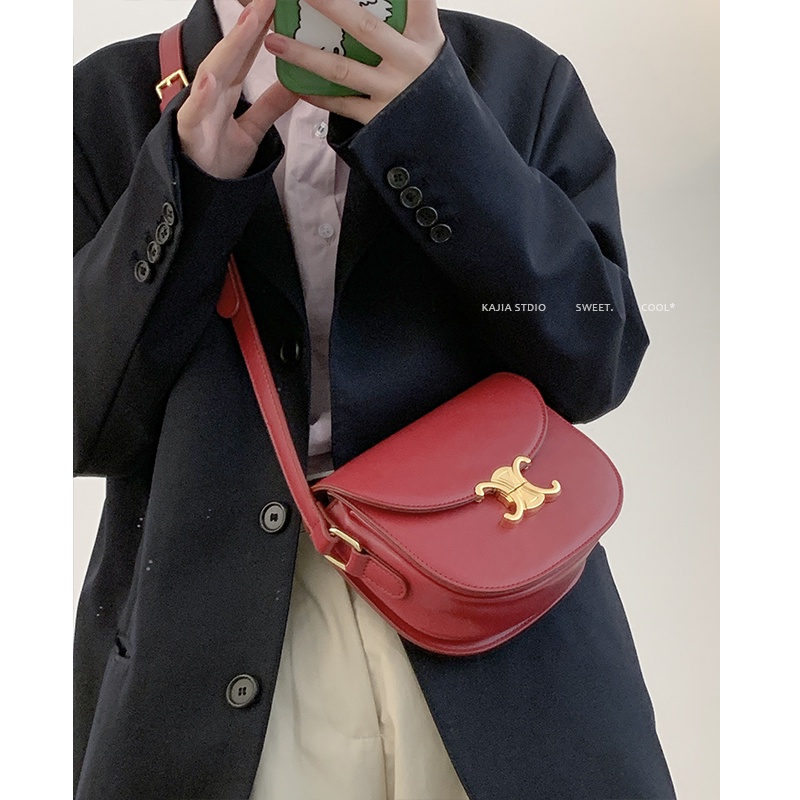 Suhao retro tas merah tas kecil wanita musim panas 2022 baru trendi fashion tas pelana tas utusan liar ins