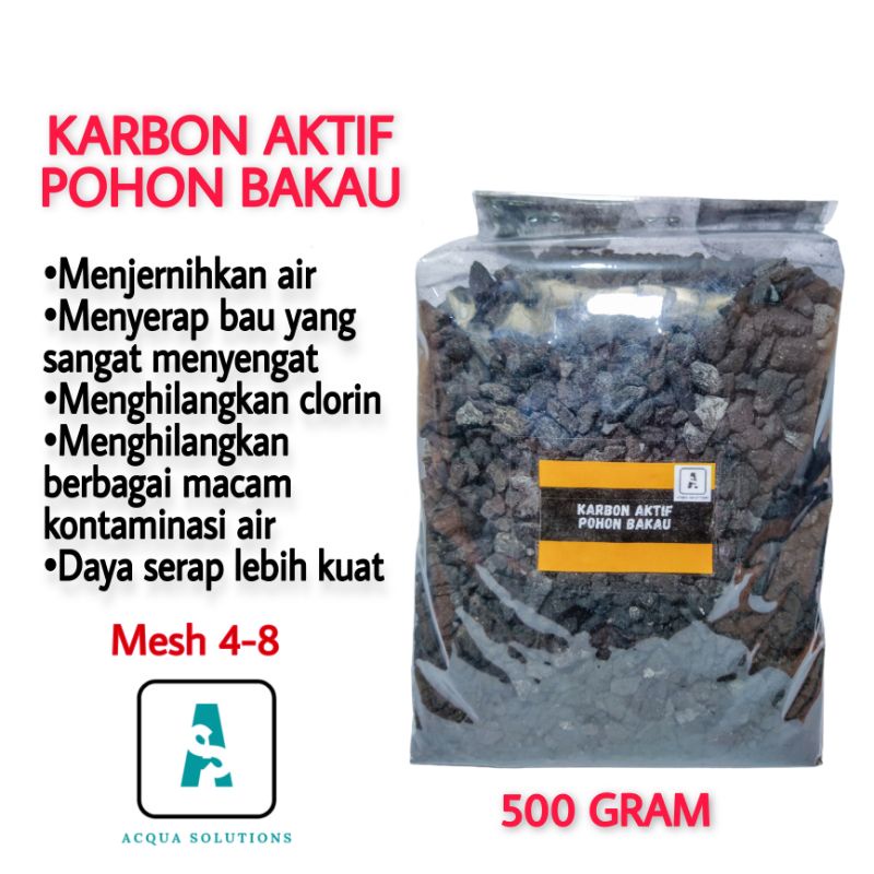 ∆∆ KARBON AKTIF POHON BAKAU 500 GRAM MEDIA FILTER SARINGAN PENJERNIH AIR KRAN AQUARIUM  DAN KOLAM