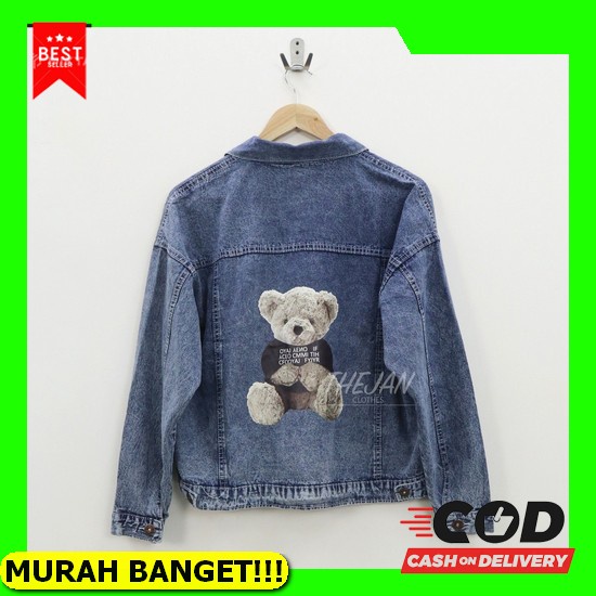Jacket Oversize Pastel Corduroy Denim Import Wanita #Fats21171 Oversize Word Bear Jacket Jeans - The