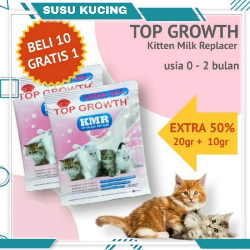 SUSU TOP GROWTH BELI 10 GRATIS 1 Sachet 30 gr susu anak kucing / susu kucing