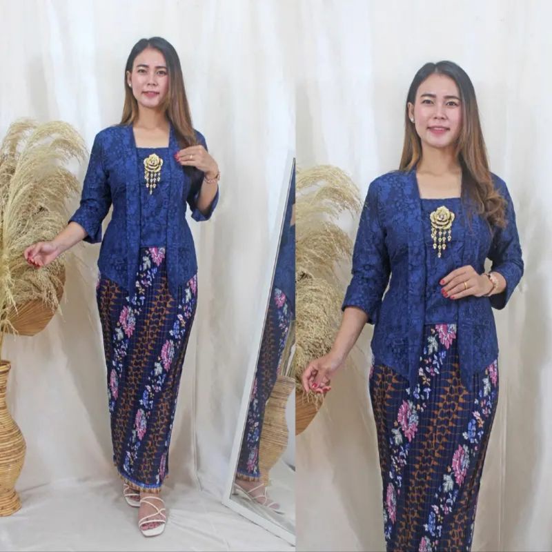 IndahKebaya | SETELAN KEBAYA KUTUBARU FLOY BROKAT / KEBAYA WISUDA MODERN / KEBAYA ENCIM BUSUI / KEBAYA KARTINI NATAL KONDANGAN SERAGAMAN / WARNA HITAM PUTIH GOLD NAVY MAROON MOCCA SALEM HIJAU BOTOL