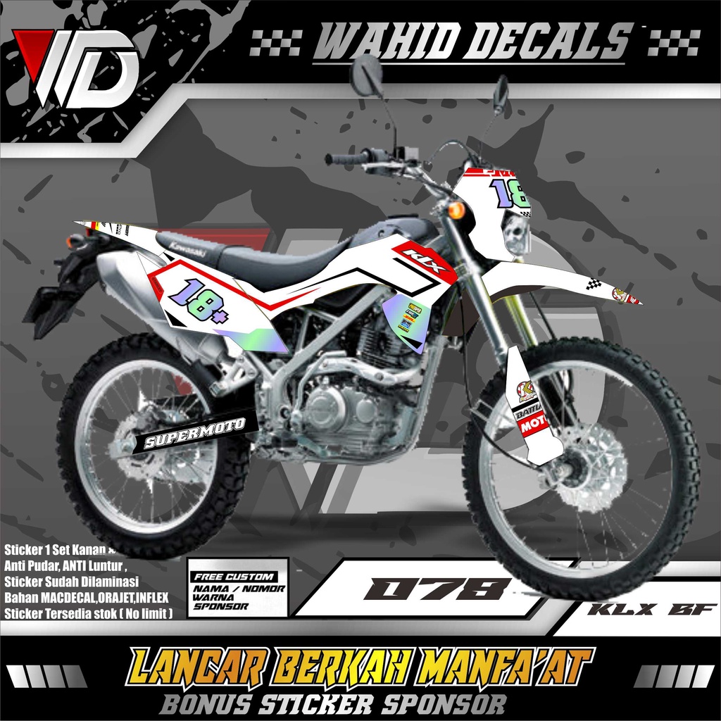 078 DECAL STIKER MOTOR KLX BF FULL BODY PUTIH KEREN TERLARIS