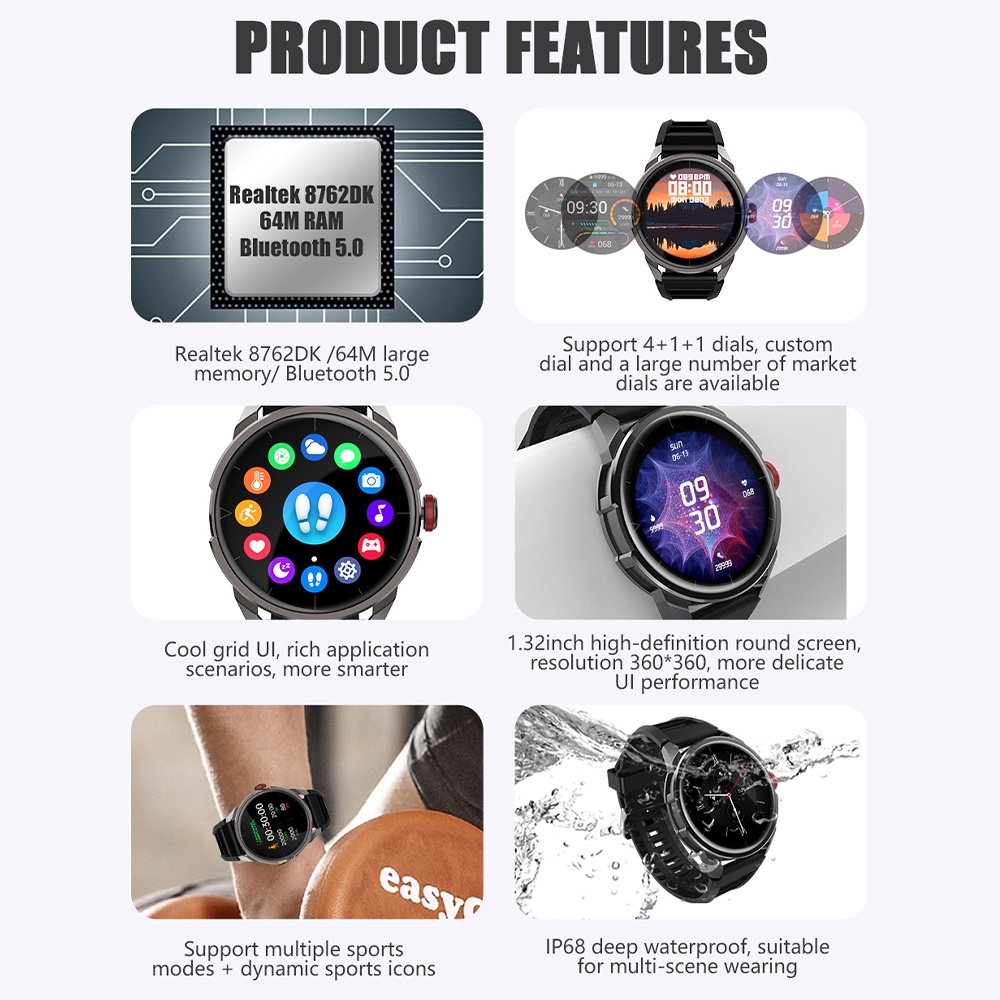 Smartwatch tahan air Touch Screen SpO2 Monitor IP68 waterproof jam tangan  50+ watch faces Sport And Health Monitor