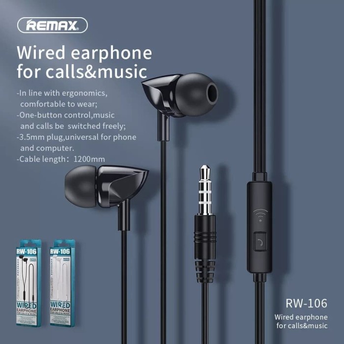 Earphone remax RW 106 / Headset remax RW 106 / Earphone Headset Earbuds remax RW 106