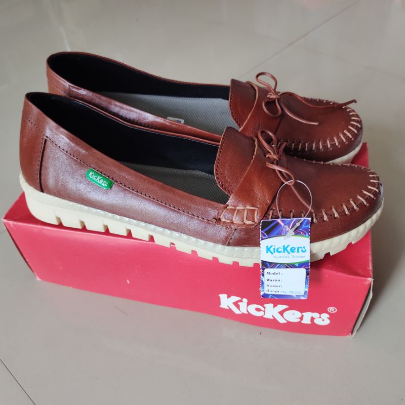 Obral Murah Kickers Sepatu Sandal Wanita Bahan Kulit Asli Elegan Murah Coklat