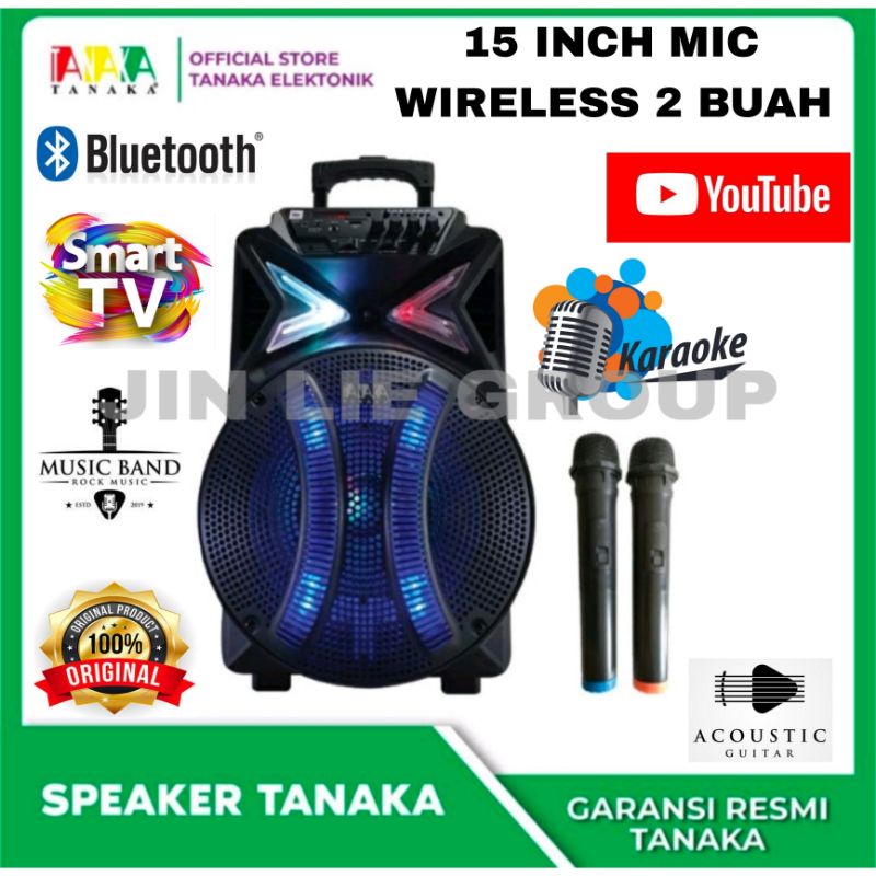 GROSIR SPEAKER PORTABLE TANAKA 15 INCH BLUETOOTH GARANSI RESMI