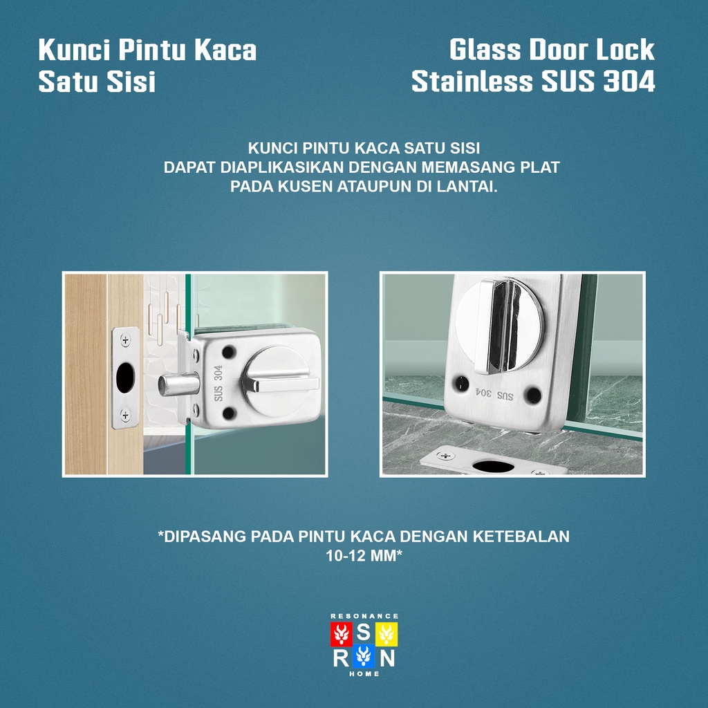 Kunci Pintu Kaca 10-12MM Kotak / Kunci Pintu Kaca Satu Sisi Resonance Home