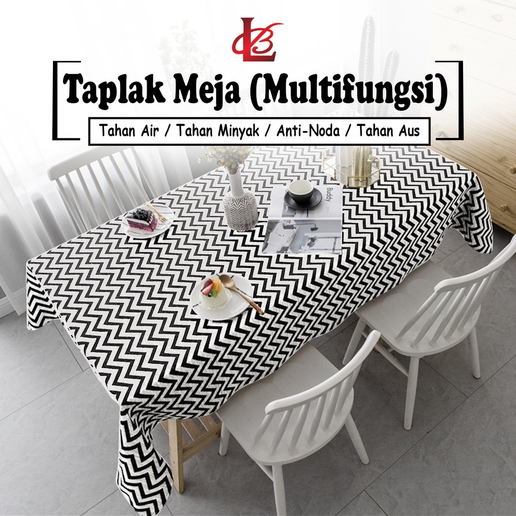 Taplak Meja Makan Ruang Tamu Anti Air Pvc Ukuran Besar 152x120 Motif Modern Motif Zig Zag  / Taplak Meja Makan Kotak Ruang Tamu Anti Air Tebal Premium Motif Zig Zag (D10-3B)