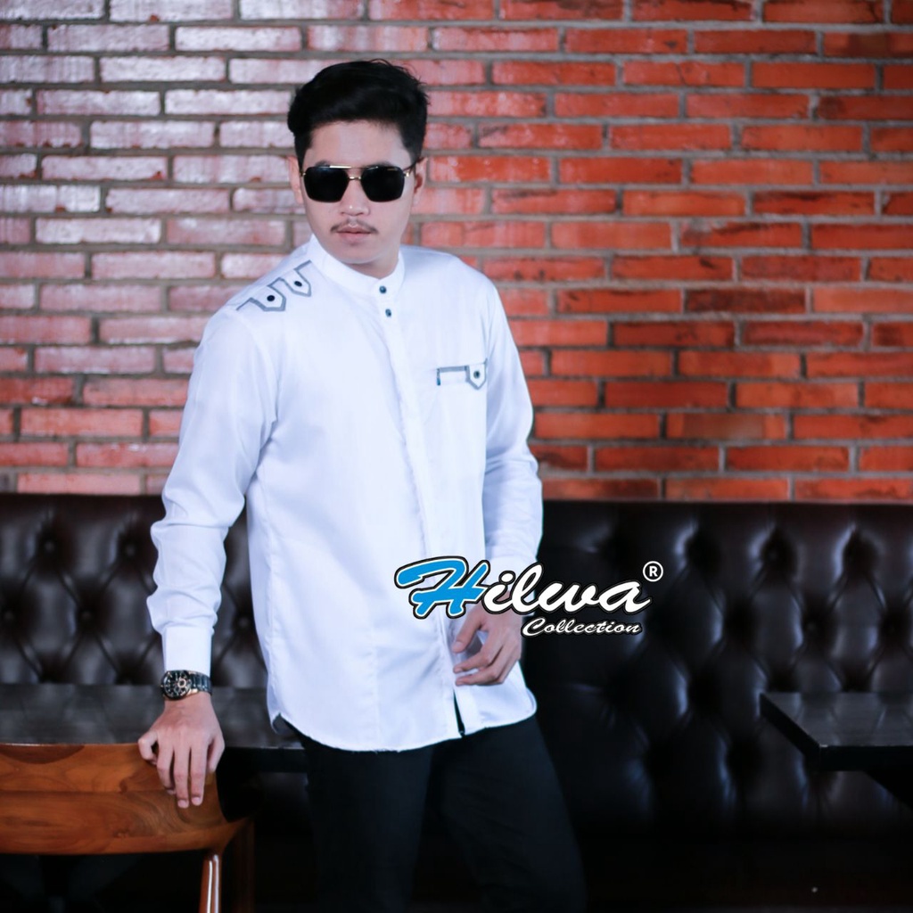 HILWA COLLECTION Kemeja Baju Koko Pria Lengan Panjang Seragam Hadroh S M L XL XXL Jumbo Warna Putih 