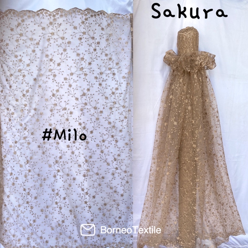 SAKURA (Glitter & MUTIARA) Brokat Tulle Tile per 1/2meter = 50 cm = 0,5 m