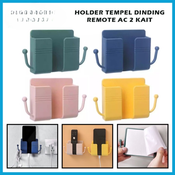 Holder Tempel Dinding 2 Kait Rak Gantung Hp Remote TV AC Multifungsi