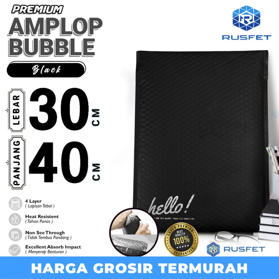 

AMPLOP BUBBLE MAILER BLACK 30X40CM WRAP ENVELOPE RUSFET PREMIUM HITAM