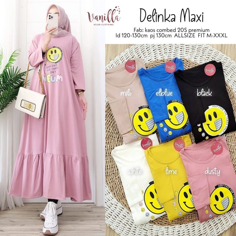 DELINKA MAXI DRESS BAHAN KAOS KATUN COMBED 24s MOTIF POLOS APLIKASI SABLON UKURAN M L XL DAN JUMBO XXL MAXI DRESS KATUN COMBED 24s PREMIUM GAMIS WANITA TERBARU 2023 KEKINIAN DRESS WANITA LENGAN PANJANG MAXI DRESS KOREAN STYLE MUSLIM