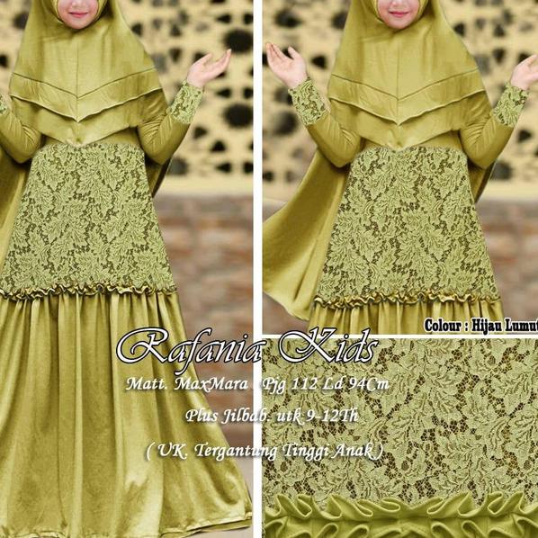 GAMIS ANAK/ GAMIS SYARI BRUKAT RAFANIA HIJAU LUMUT/ GAMIS PESTA
