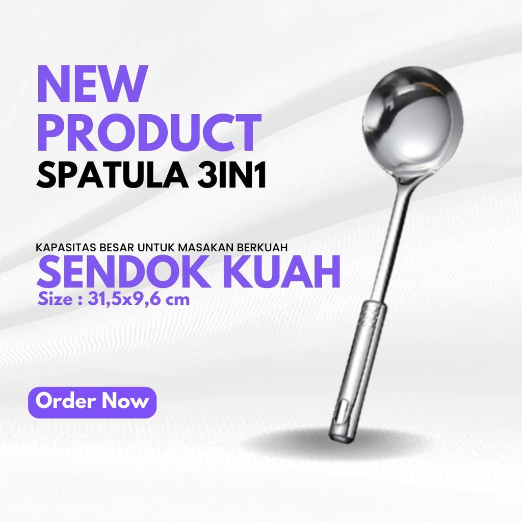 SPATULA STAINLESS STEEL 3 IN 1 ANTI KARAT / ALAT MASAK SIMPLE DAN PRAKTIS