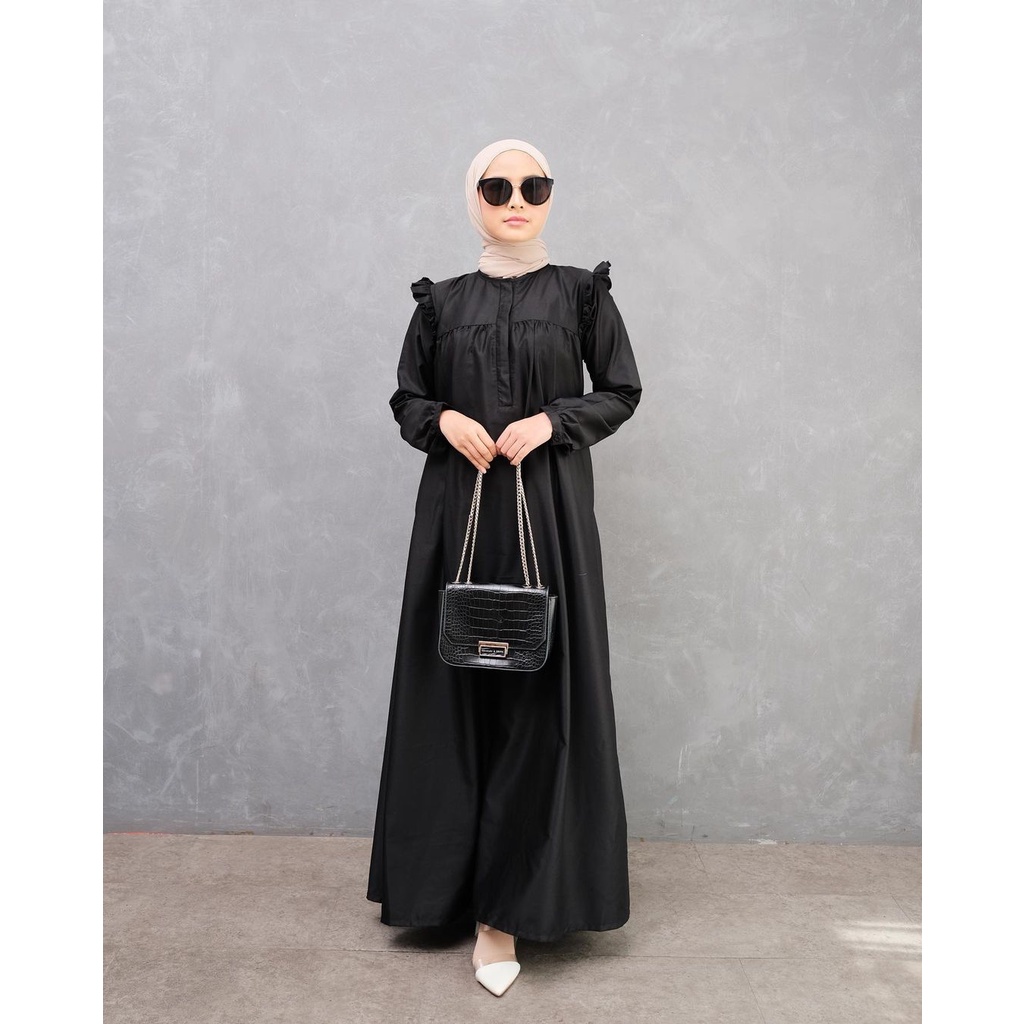 Reyna Dress Gamis Hitam Polos Wanita Size M L XL 2XL Baju Muslim Wanita Terbaru 2022 Kekinian Dress 