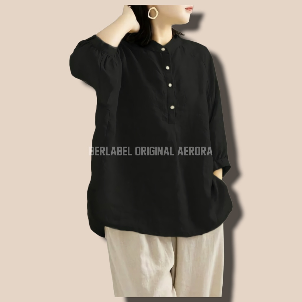 Netta Kemeja Blouse Linen Polos Jumbo Kerah Shanghai Oversize Shirt Wanita Basic Premium Korean Style Kekinian Ld 120 PJ 65 Allsize