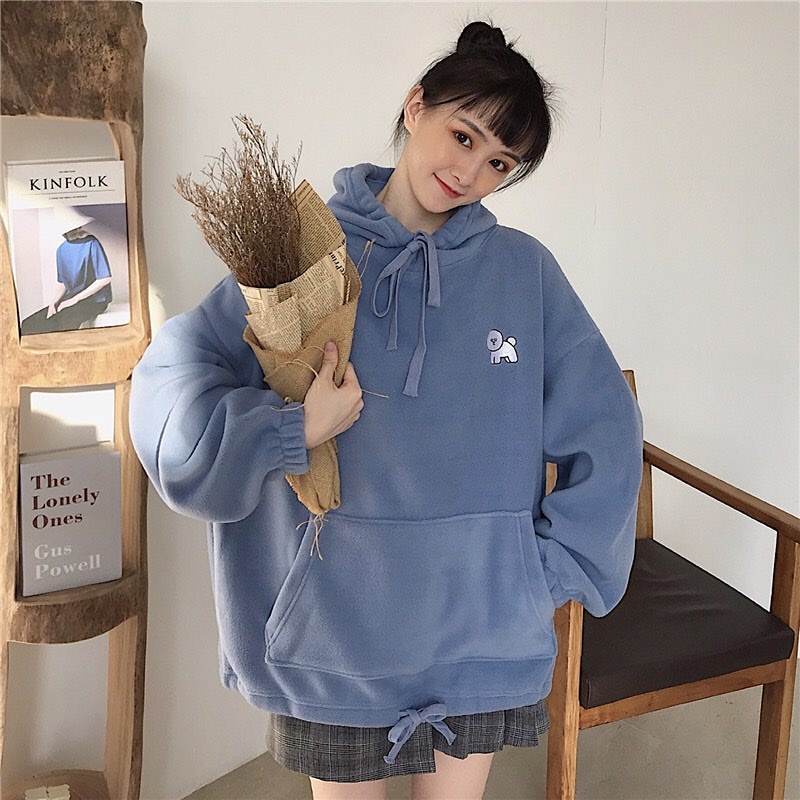 animal cute sweater hoodie oversize | sweater wanita korean style bordir