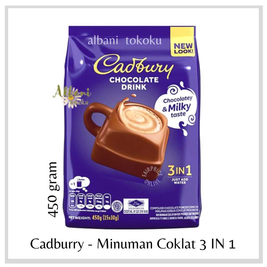 

Cadbury 3in1 Hot Chocolate Drink 450 gr - Cadburry Drink - Minuman Coklat - Isi 15 Sachet - HARGA TERMURAH