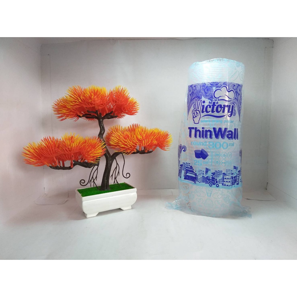 Thinwall Mangkuk Bulat 300ml + Tutup Thinwal Bowl Plastik Tempat Makan Mangkok Baso Bubur Ayam Mie 300 ml