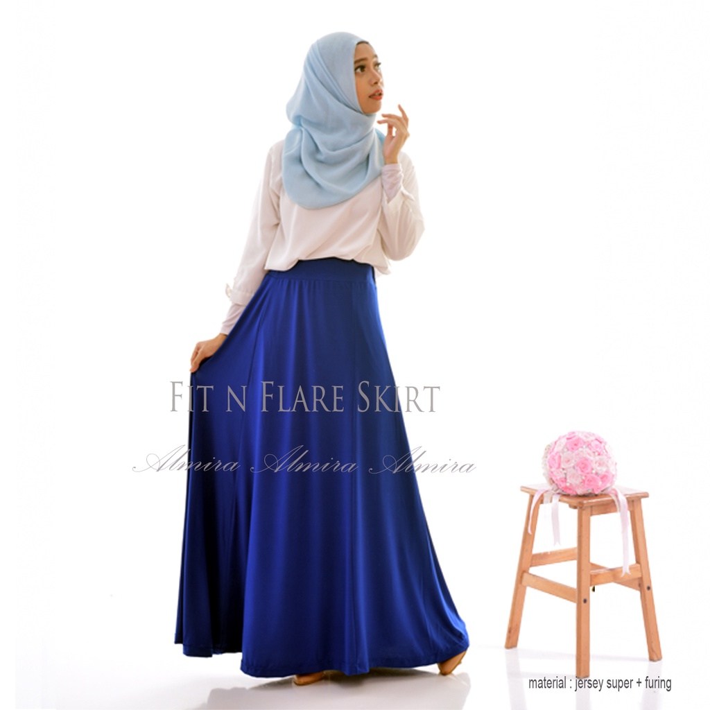 Rok Panjang Polos Ironless  Maxi Skirt Model A line Fit n Flare Rok Jersey Almira Griyaraditya