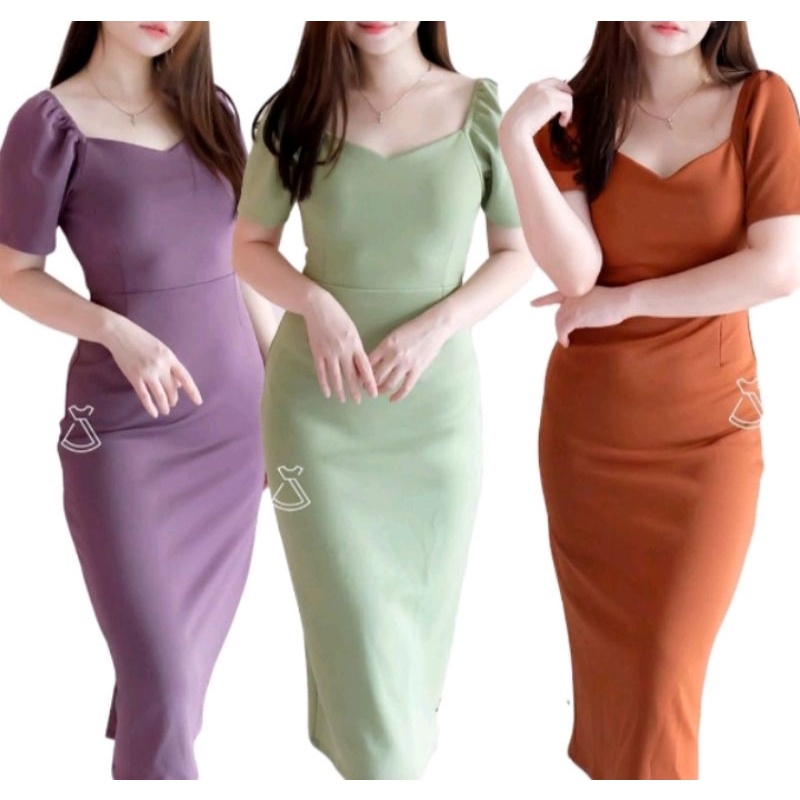 Dress Kantor Dress Pesta Korean Style Bodycon Elegan Dress Natal Midi Dress Kasual Simple Elegan Gau