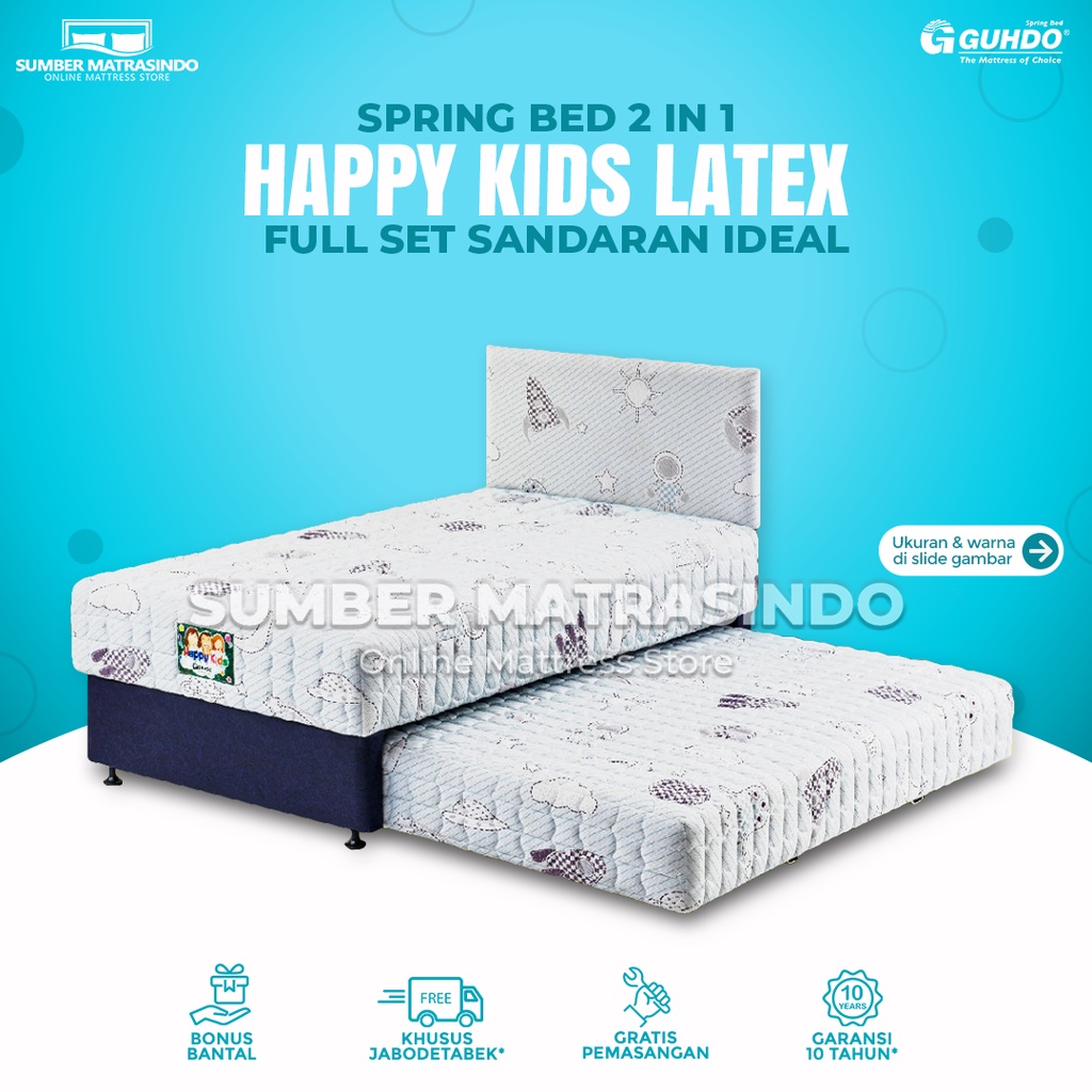 Guhdo Spring Bed Sorong 2 in 1 Happy Kids Latex Sandaran Ideal - FULL SET / KASUR ATAS &amp; BAWAH / KASUR ATAS 90x200 / 100x200 / 120x200 / 140x200 / 160x200 cm