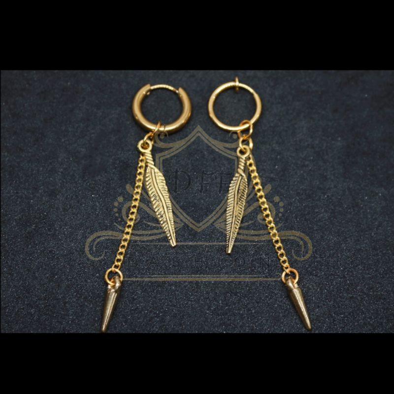 Anting model gantung daun bandul Gold / Anting bulu emas / Anting rumbai korea / Anting Gantung / Anting / Anting kore