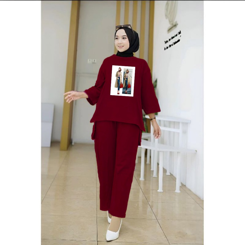 Setelan Tunik Muslim Hijab Girl Red Bag / Blouse Wanita