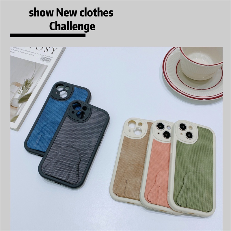 Soft Case Bahan Kulit TPU Anti Sidik Jari Dengan Bracket Magnetik Untuk IPhone 14 13 12 Pro Max I11