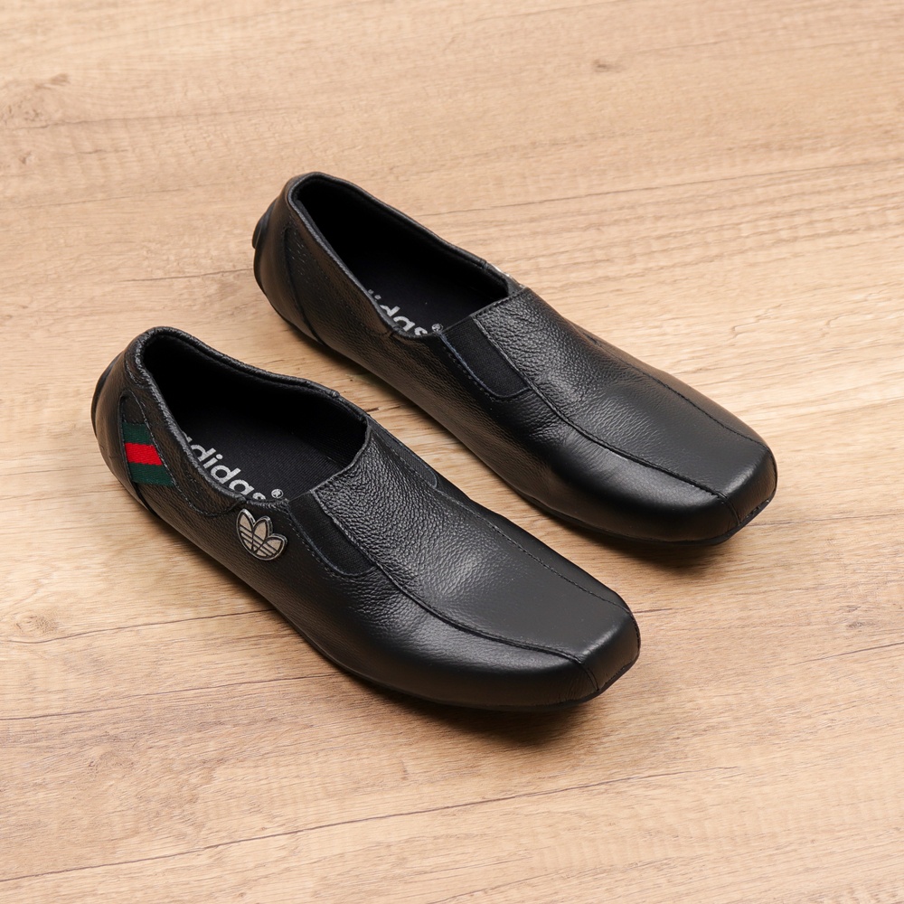 Sepatu pria slip On adidas Kulit Sapi Asli formal semi formal PREMIUM quality hitam