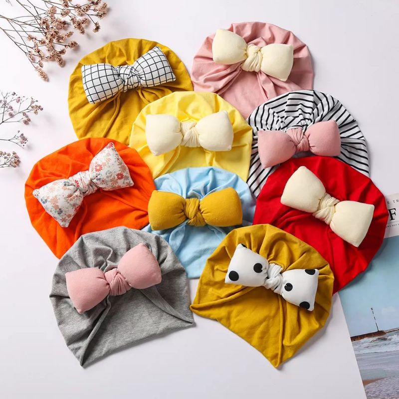 (pimenova) topi bayi turban bayi big bow turban pita besar baby cap