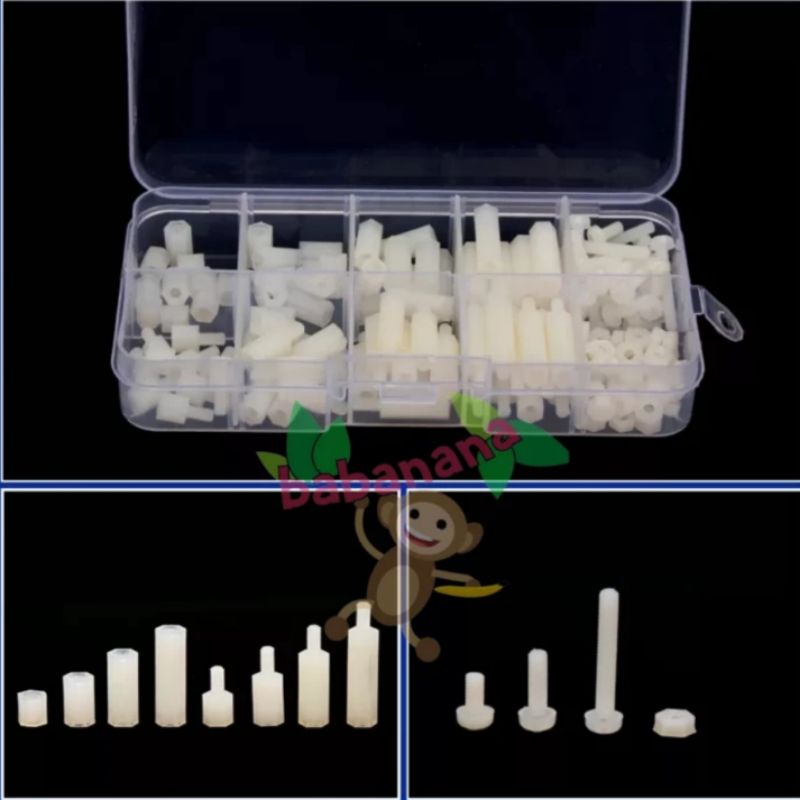 120pcs White Nylon M2 Hex Screw Standoff Spacer set baut mur kit