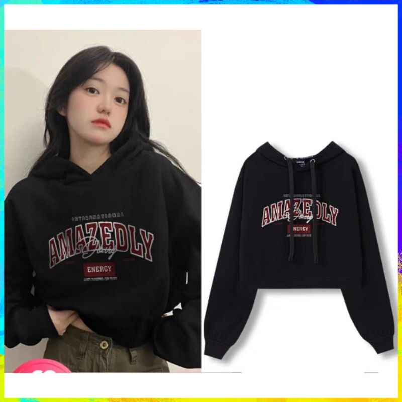 [MURAH] Sweater Wanita Crop Oversize Amazedly Crewneck Hoodie Pria & Wanita Sweater Oversized Atasan