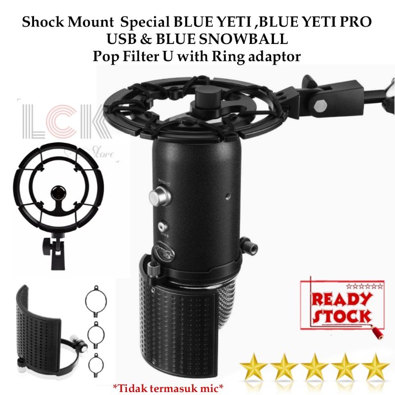 Shock mount Besi Profesional with Pop filter U New untuk Blue Yeti -  Blue snowball - Blue Yeti X - 