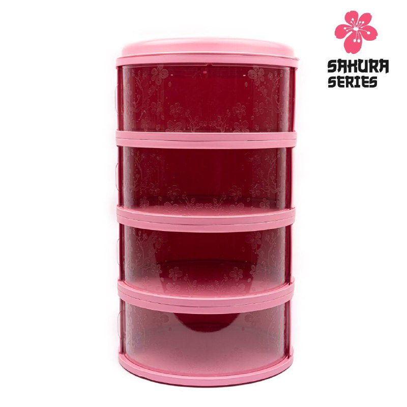 Food Storage 4 Susun Food Cover Layer Penutup Makanan Tudung Saji Susun 4 Tingkat Tri J-Pink Sakura