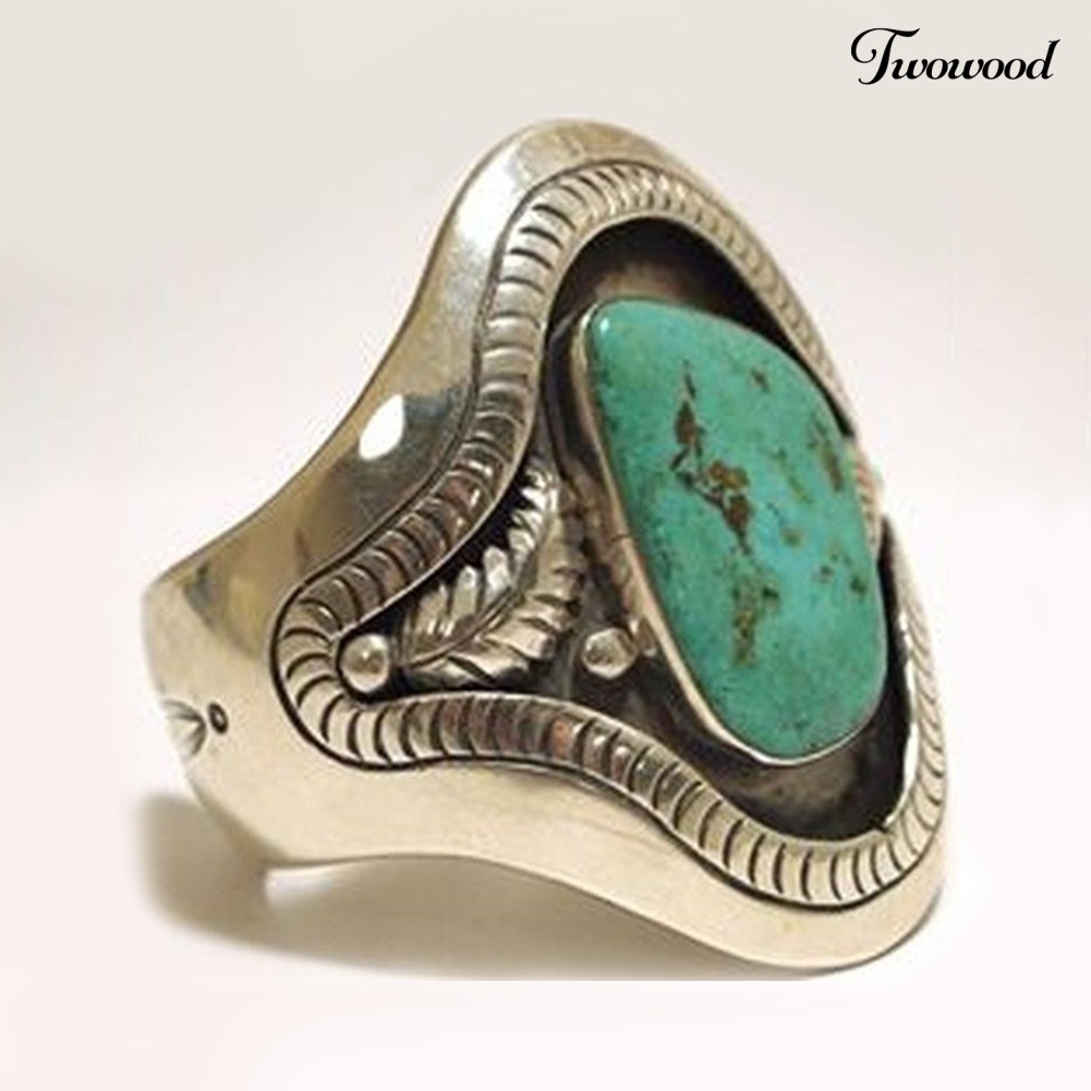 Cincin Bentuk Daun Bahan Alloy Aksen Turquoise Imitasi Gaya Vintage Untuk Unisex