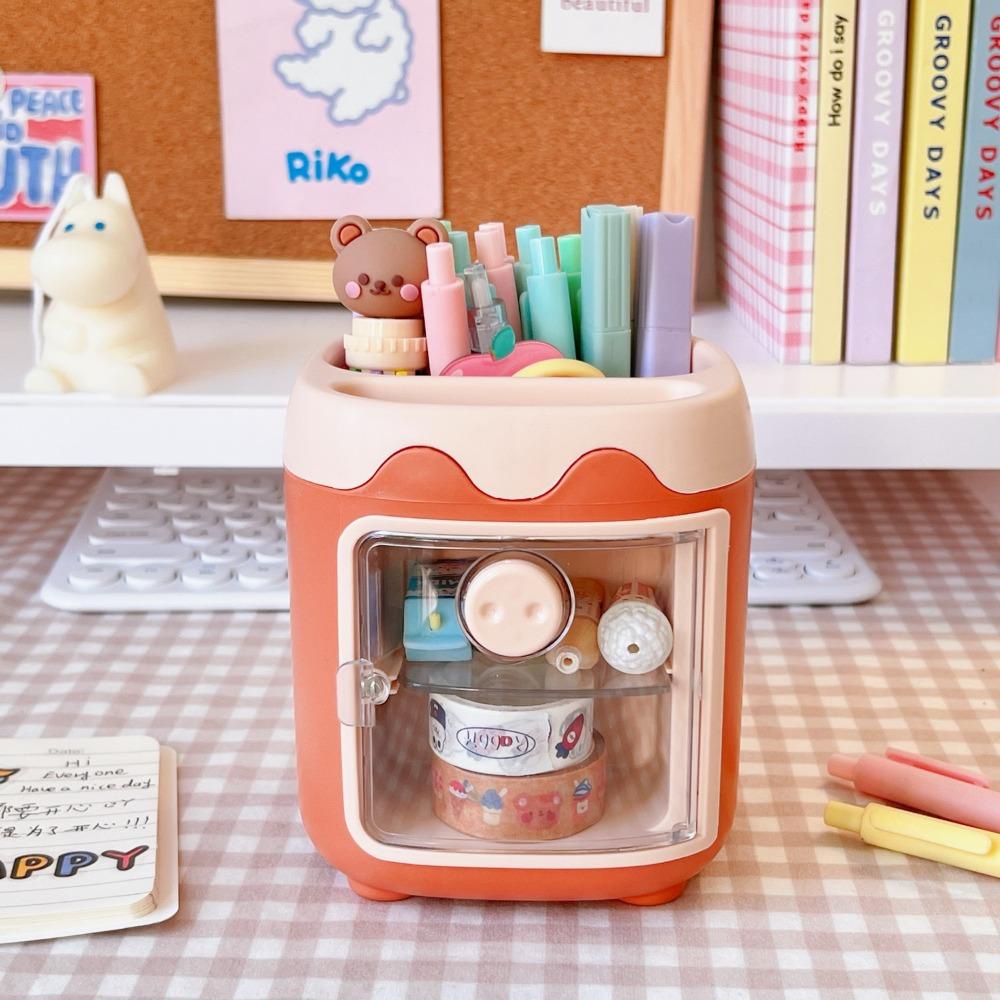 Agustina Piggy Pen Holder Multifungsi Kapasitas Besar Meja Organizer Alat Tulis Siswa Stationery Organizer Tabung Penyimpanan Aksesoris Sekolah Brush Wadah Penyimpanan