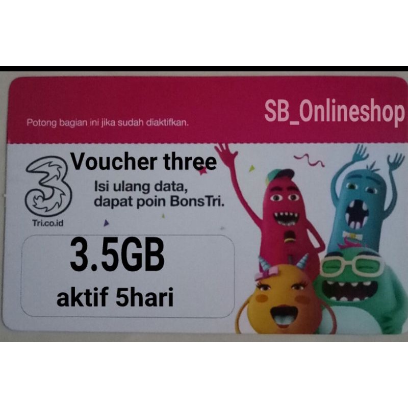 VOUCHER INTERNET PAKET DATA KUOTA INTERNET MURAH  TRI 3,5 GB  MASA AKTIF 5 HR