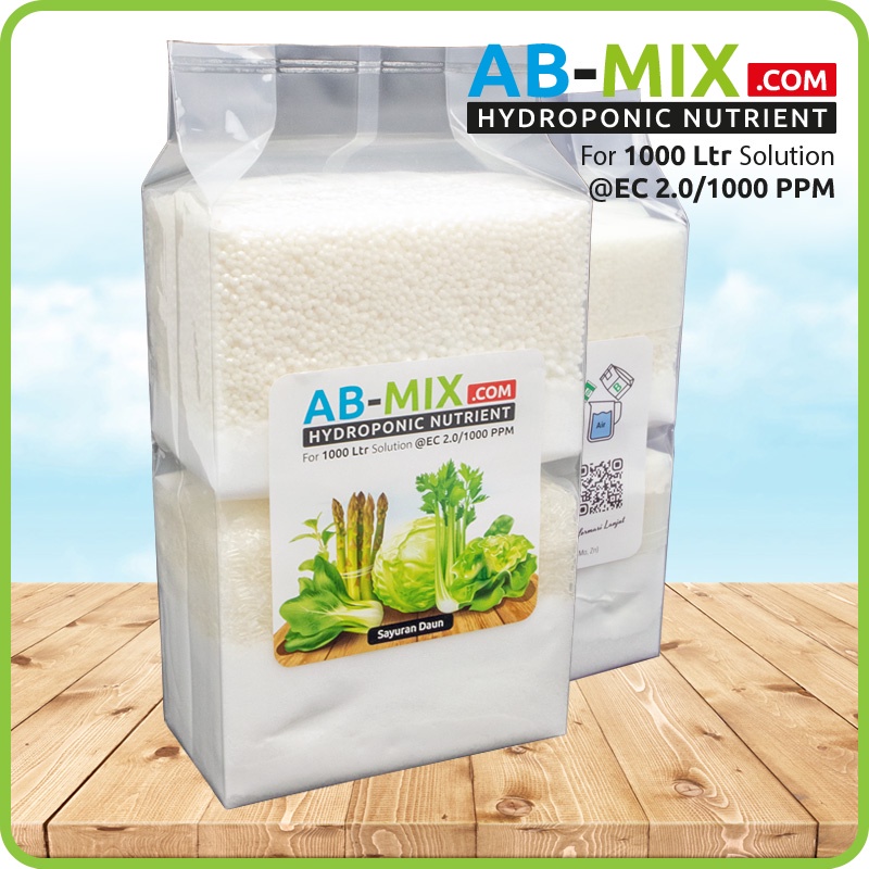 Nutrisi Hidroponik AB Mix Padatan untuk 1000 Ltr @ EC 2.0 / 1000 PPM