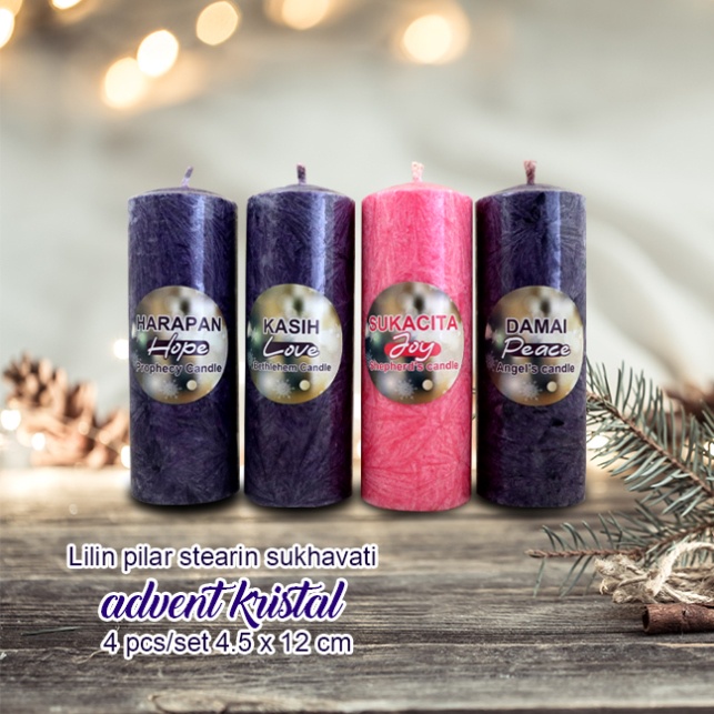 Lilin Advent / Adven Ungu+Pink /Lilin Rohani Misa Natal Stearin Stiker Motif Bulat