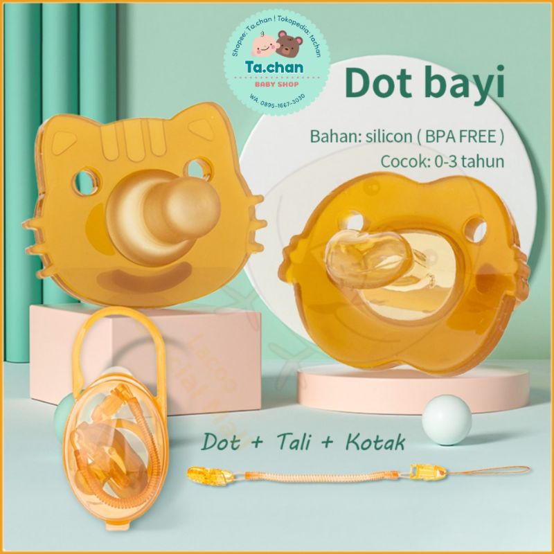 Empeng Bayi dot bayi dengan rantai dan kotak penyimpanan / kompeng bayi mpeng / baby pacifier