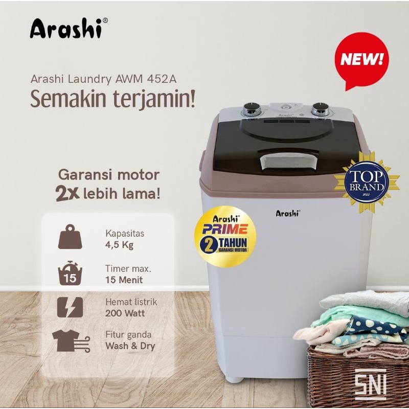 Mesin Cuci Mini Portable ARASHI AWM 452A - 4.5 Kg - Mesin Cuci Kecil - Garansi 2 Tahun