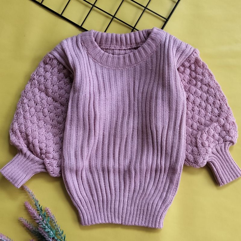 sweater rajut atasan anak perempuan lengan balon 1-3 tahun