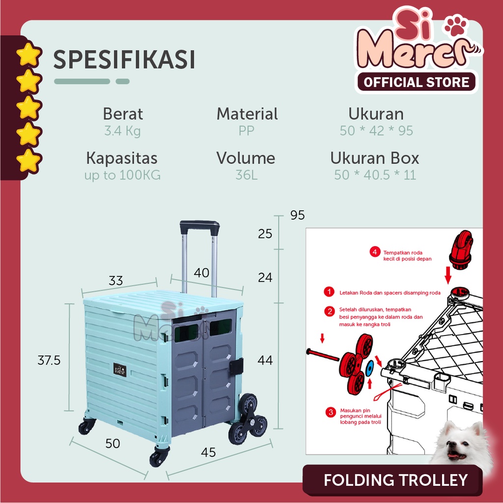 Folding Trolley | Troli Lipat Keranjang Belanja Portable Folded Kereta Dorong Stroller Anjing Kucing Galon &amp; Gas