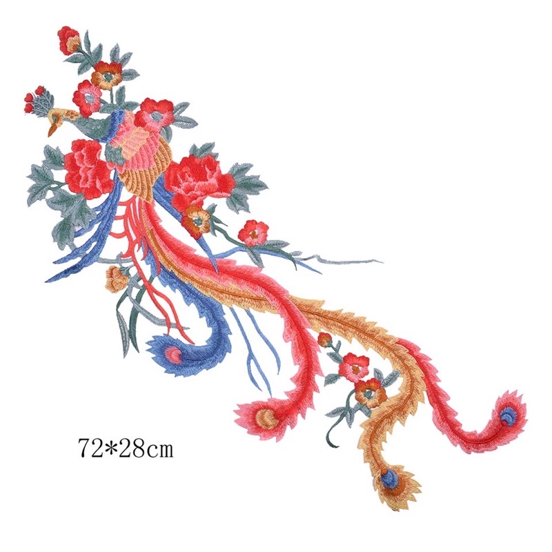 Aplikasi Bordir Phoenix, Colorful Phoenix Bird Applique Embroidery Big Size 72*38cm