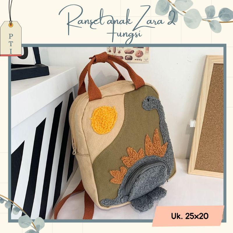 Tas Ransel Anak Zara Dino Import 2 fungsi TK Paud Murah Best Seller