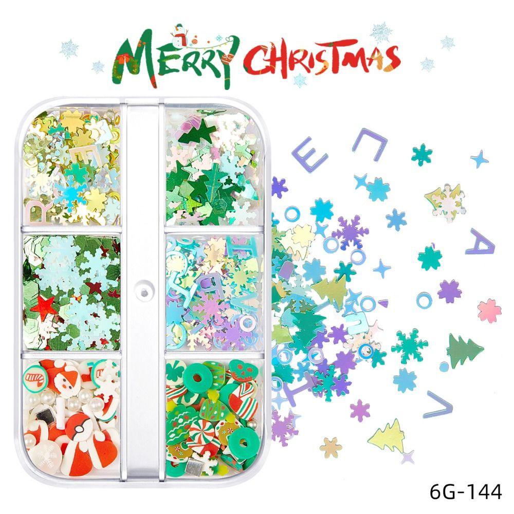 AUGUSTINA Agustina Natal Dekorasi Nail Art Meriah Lucu Kartun Wanita Santa Claus Aksesori Kuku Serpihan Gadis Hadiah Natal Irisan Lembut
